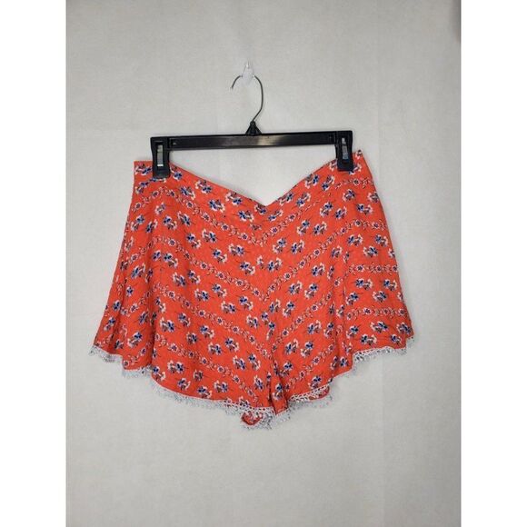 Altar'd State Lined Elastic Waist Pull On Flowy Floral Romantic Red Boho Shorts - Picture 2 of 9
